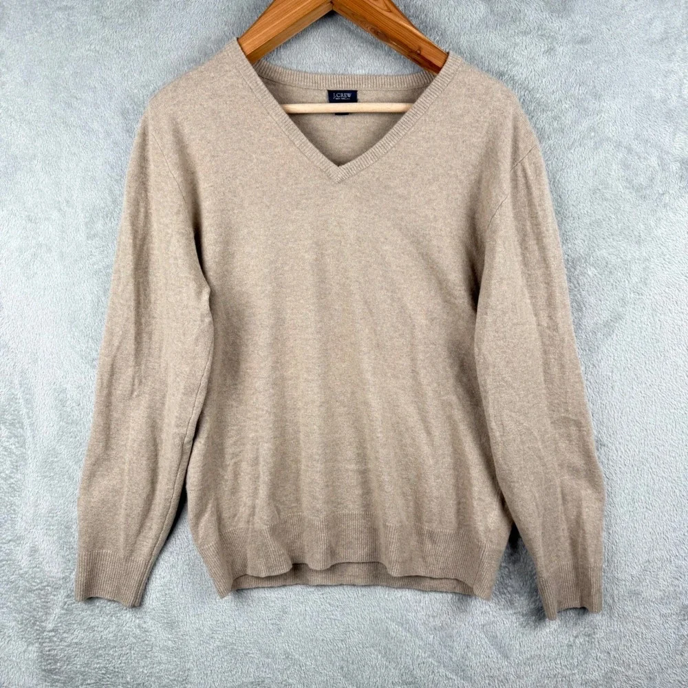 J.Crew Rabbit Hair Sweater Mens M Taupe Luxury V-Neck‎ Preppy Closet Staple